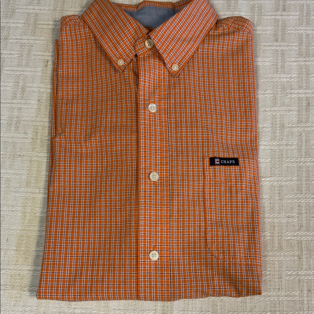 Chaps Light Orange Plaid Dress Shirt for Men